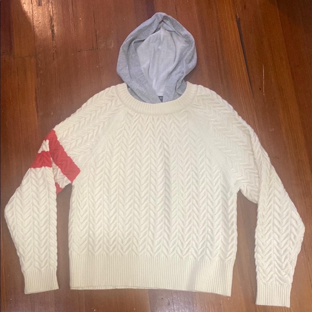 Central Park West Cream and Red Crew Neck Sweater